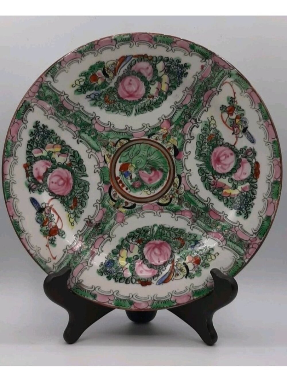 Chinese Macau Rose Medallion Porcelain Plate Vintage Famille Rose 9 In Diameter